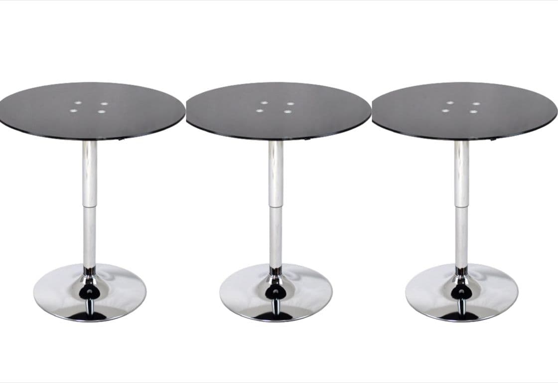 Set 3 Mesas de Bar Vidrio Templado Negro Regulable 60 CM Diametro