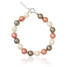 Pulsera Perla Shellpearl Gris Blanco Rosado 8mm Plata Fina 925 Plateado TALLA UNICA