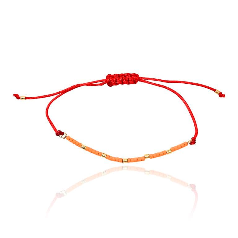 Pulsera Resina Amarilla Mostacilla Enchapado Oro 18K Cordon Rojo Rojo TALLA UNICA