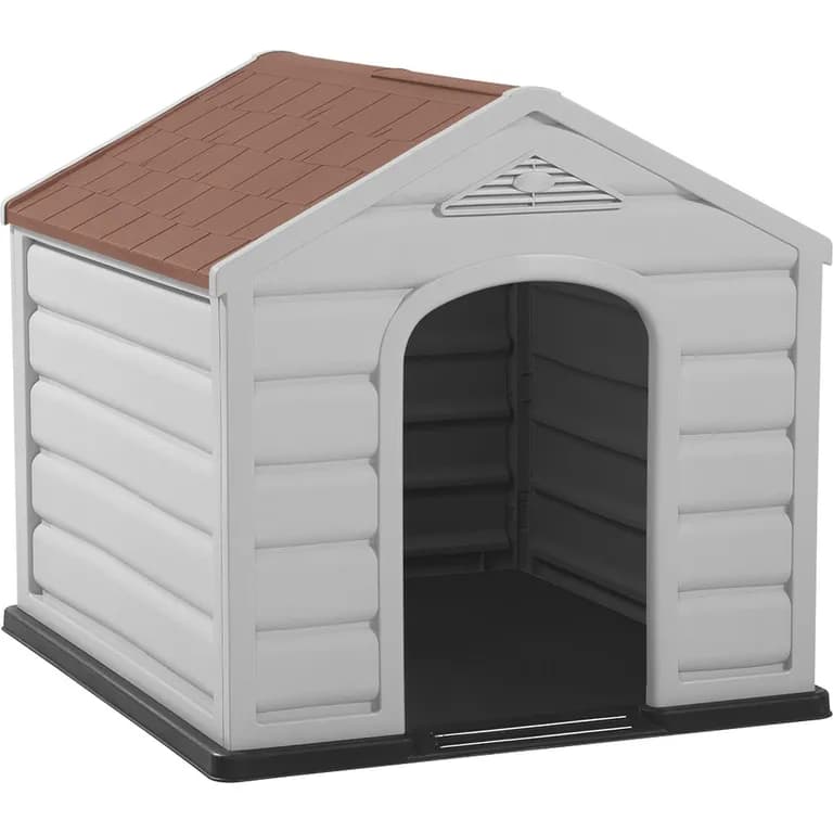 Casa Para Perro Pequena Gris Hielo - Techo Roja 68x61x58,5cm