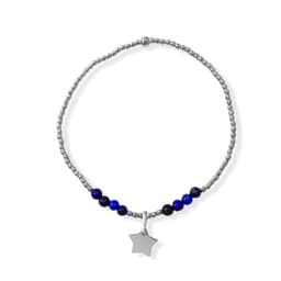 Pulsera Lapislazuli Estrella Bolitas Plata Fina 925 Elasticada Plateado TALLA UNICA