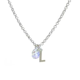 Cadena de Plata con Inicial y Cristal - L Plateado TALLA UNICA