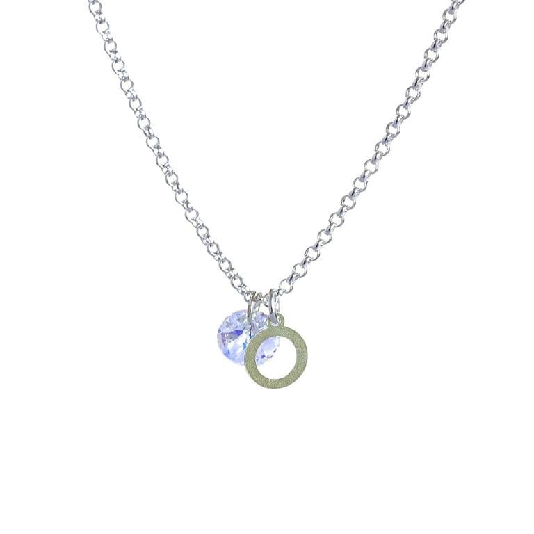 Cadena de Plata con Inicial y Cristal - O Plateado TALLA UNICA