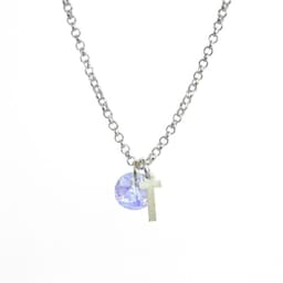 Cadena de Plata con Inicial y Cristal - T Plateado TALLA UNICA