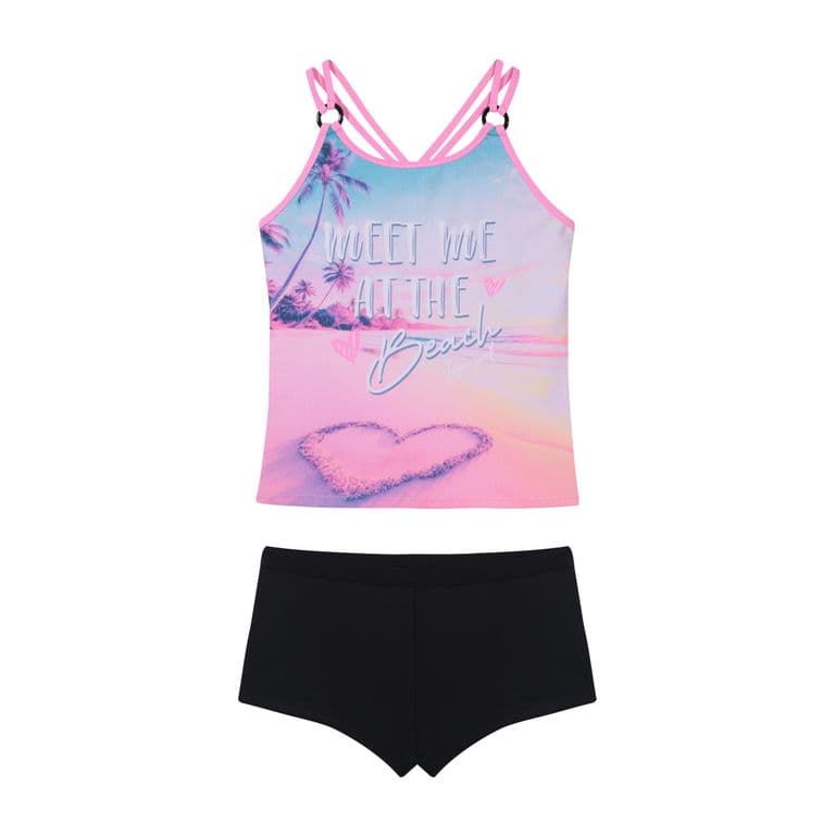 Traje de Bano Nina Teens Tankini UV50 Negro - Negro Negro 12