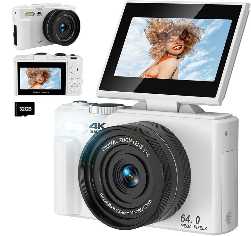 Camara Fotografica Digital 4K 30fps 64MP Pantalla Giratoria Blanco
