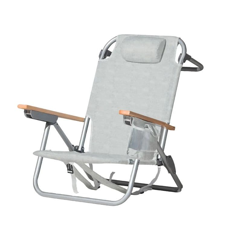 Silla De Playa Aluminio Madera Y Tela Resistente Gris