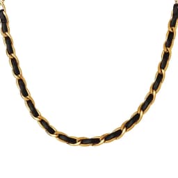 Collar Bano Oro 18k Choker Cadena Cuero Negro Dorado TALLA UNICA