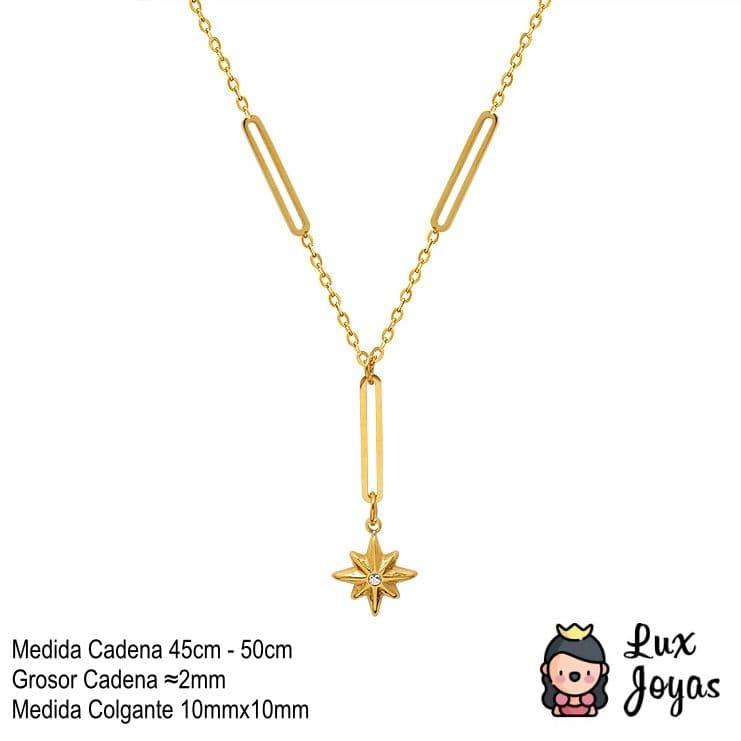 Collar Bano Oro 18k Diseno X2 Estrella Madi Dorado TALLA UNICA
