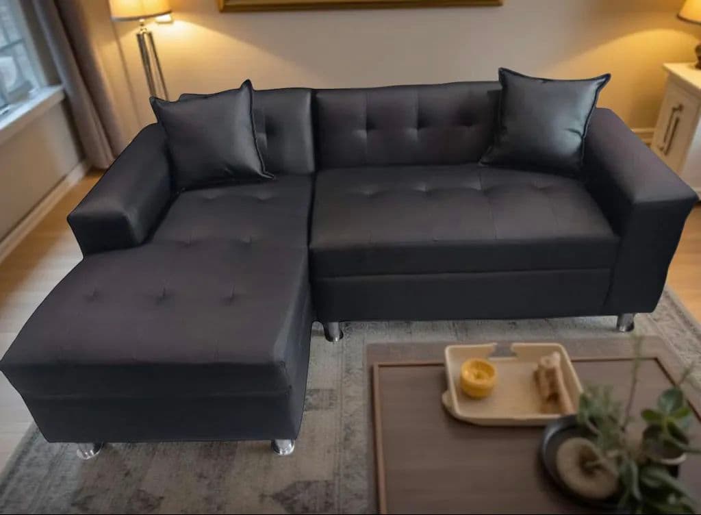 SOFA SECCIONAL MILAN IZQUIERDO NEGRO ECOCUERO
