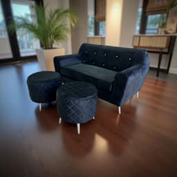SOFA NEW DOS CUERPOS MAS DOS PUFF NEGRO FELPA