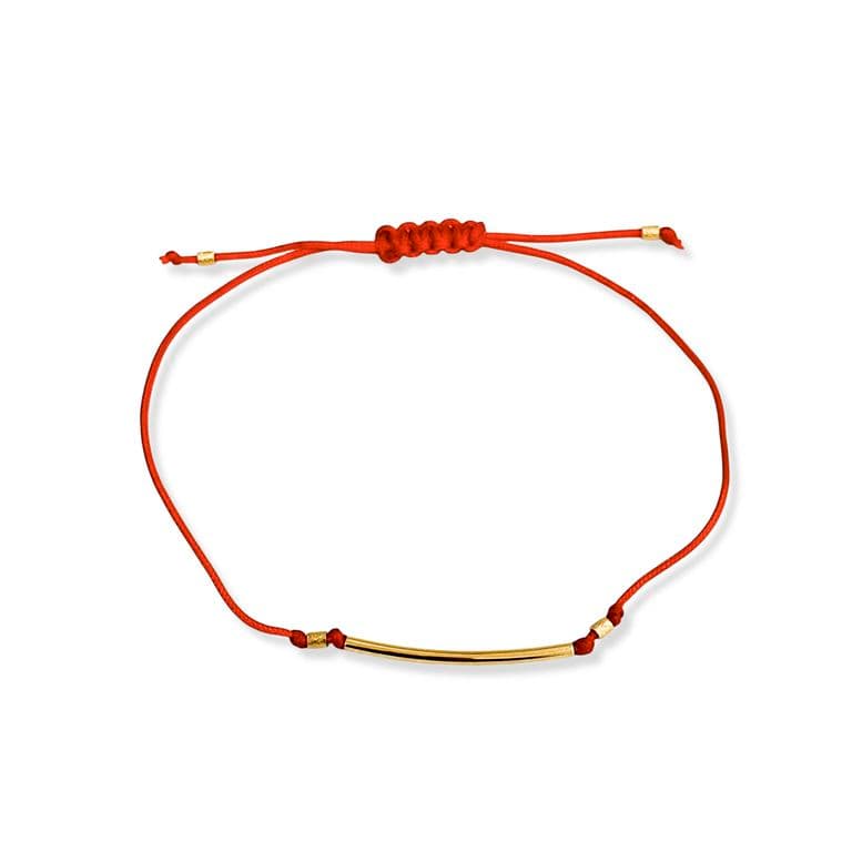 Pulsera Tubo Mostacilla Enchapado Oro 18K Cordon Rojo Rojo TALLA UNICA