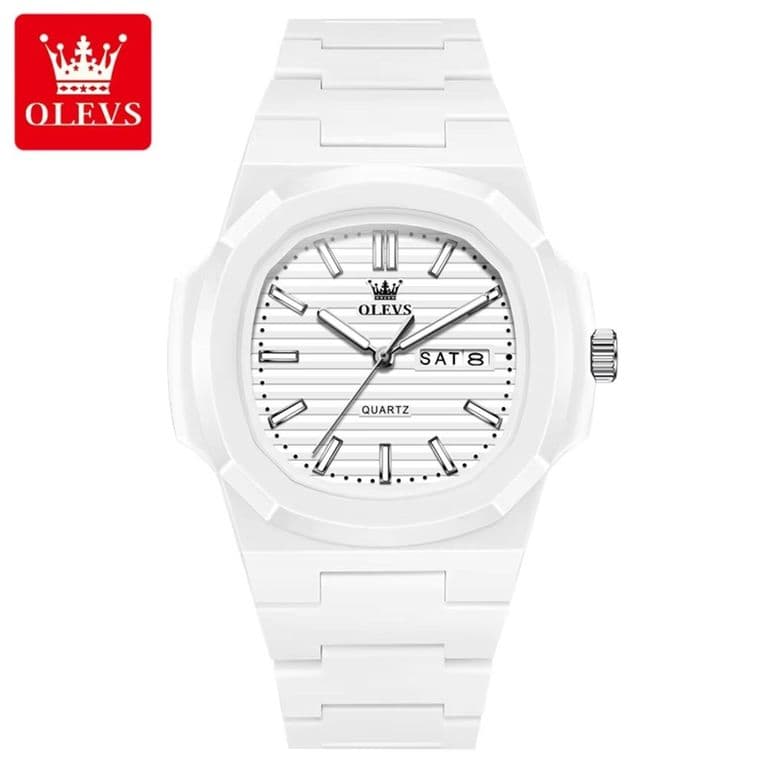 Reloj Deportivo Cuadrado Correa de Resina Moderno y Resistente al Agua Blanco TALLA UNICA