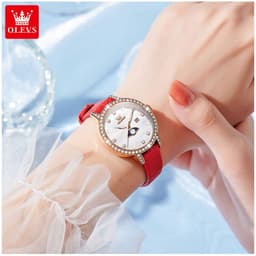 Reloj Pulsera para Mujer Cristales Brillantes y Correa de Cuero Rojo Rojo TALLA UNICA