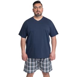 PIJAMA HOMBRE RELAX DUO POLERA JERSEY BERMUDA CUADROS Azul Marino S