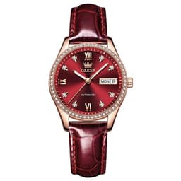 Reloj Automatico de Lujo Elegante para Mujer con Correa de Cuero Burdeos TALLA UNICA