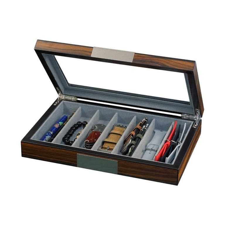Caja Para Correas De Reloj 7 Espacios Madera Ebano Negro TALLA UNICA