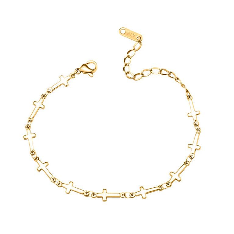 Pulsera Bano Oro Amarillo 18k Full Cruces Dorado TALLA UNICA