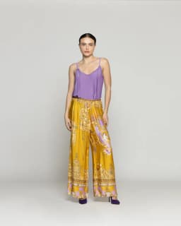 Pantalon Mujer Daniella Palazzo Satinado Amarillo Amarillo S