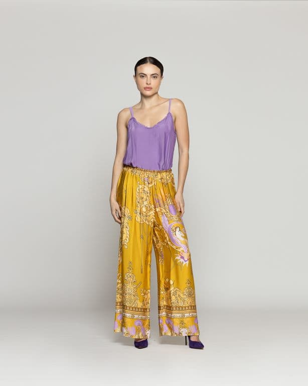 Pantalon Mujer Daniella Palazzo Satinado Amarillo Amarillo S