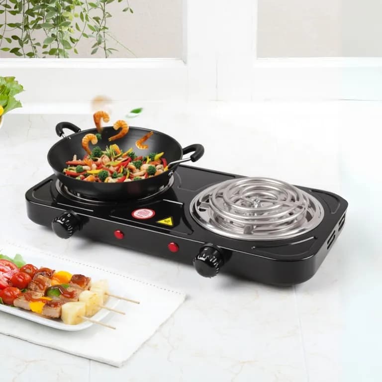 Cocina Electrica 2 Platos 2000W de Potencia Cocinilla Portatil Negro