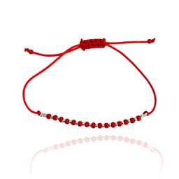 Pulsera Miyuki Rocailles Roja Bola Plata Fina 925 Cordon Rojo Rojo TALLA UNICA
