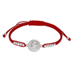 Pulsera Plata 925 San Benito Hilo Rojo Bolitas Trenzado Rojo TALLA UNICA