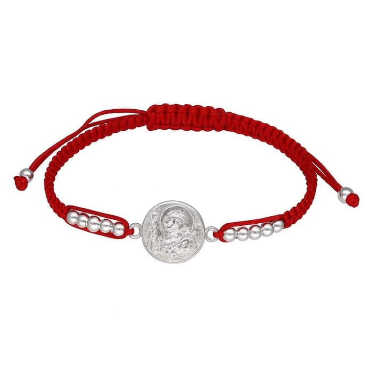 Pulsera Plata 925 San Benito Hilo Rojo Bolitas Trenzado Rojo TALLA UNICA