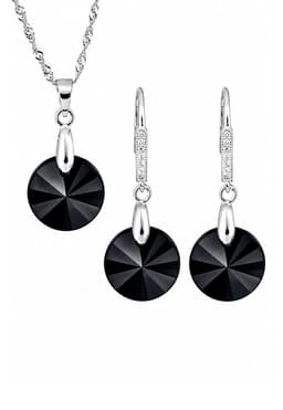 Conjunto Madrid Plata 925 creado con cristales de Swarovski Jet Negro TALLA UNICA