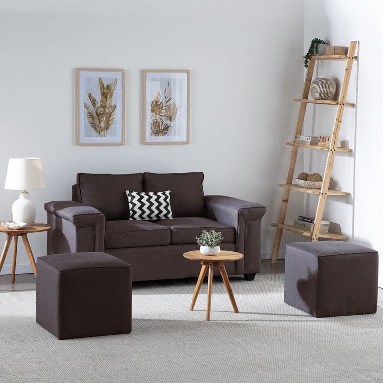 Sofa 2 cuerpos + 2 Pouf Sicilia Tela Chocolate