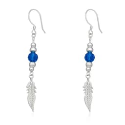 Aros Plata 925 Pluma y Cristal Azul Colgante Azul TALLA UNICA