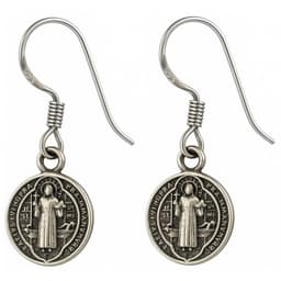 Aros Plata 925 Colgante San Benito Protector Medalla Plateado TALLA UNICA