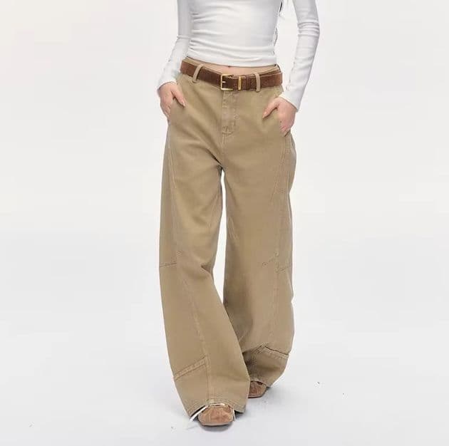 Pantalones Vaqueros Caqui de Cintura Alta Mujer Beige S