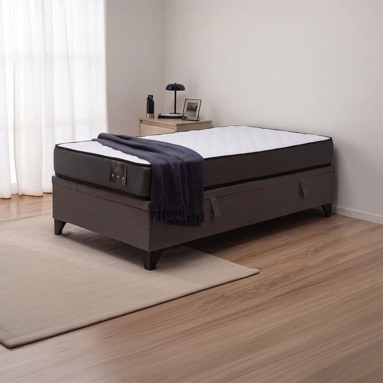 Cama Baul 1 plaza Athenas apertura horizontal gris