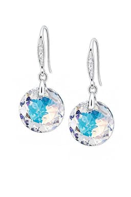 Aros Gran Gracia Plata 925 creado con cristales de Swarovski Aurora Boreal Blanco TALLA UNICA