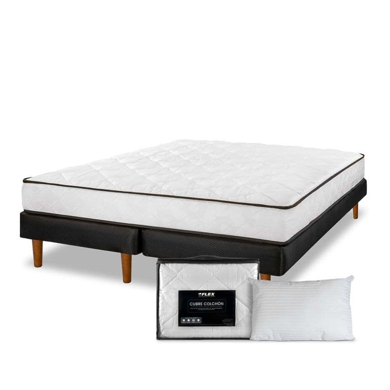Cama Europea New Simple 2 plazas base dividida + Almohadas + Cubre colchon