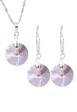 Conjunto Madrid Plata 925 creado con cristales de Swarovski Light Rose Rosa TALLA UNICA