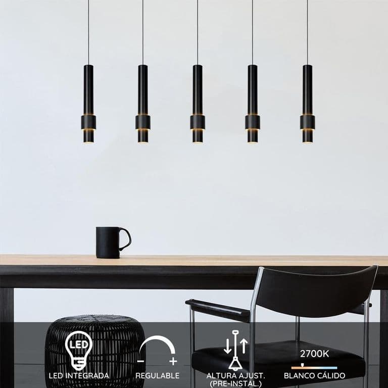 LAMPARA COLGANTE LINEAL MARGARY NEGRO 5 LUCES LED 2700K