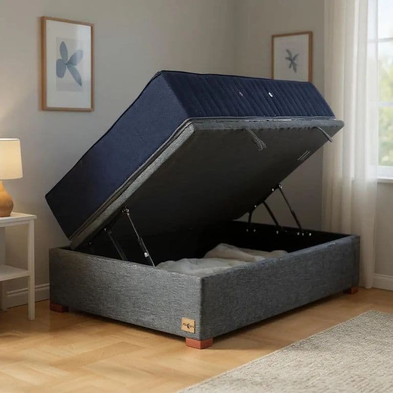 Cama Baul 1.5 Plaza L200 +Colchon CIC PREMIUM /Patas Madera 4.5CM Gris