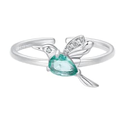 Anillo Plata 925 Colibri Picaflor Ave Cristal Verde Verde TALLA UNICA