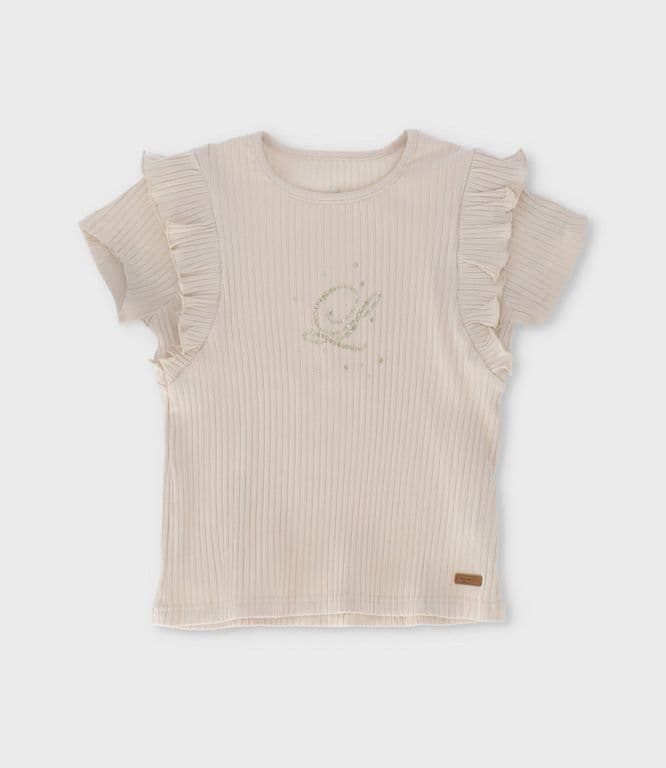 Polera manga corta nina acanalada beige Beige 4 ANOS