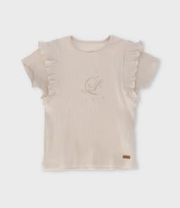 Polera manga corta nina acanalada beige Beige 3 ANOS