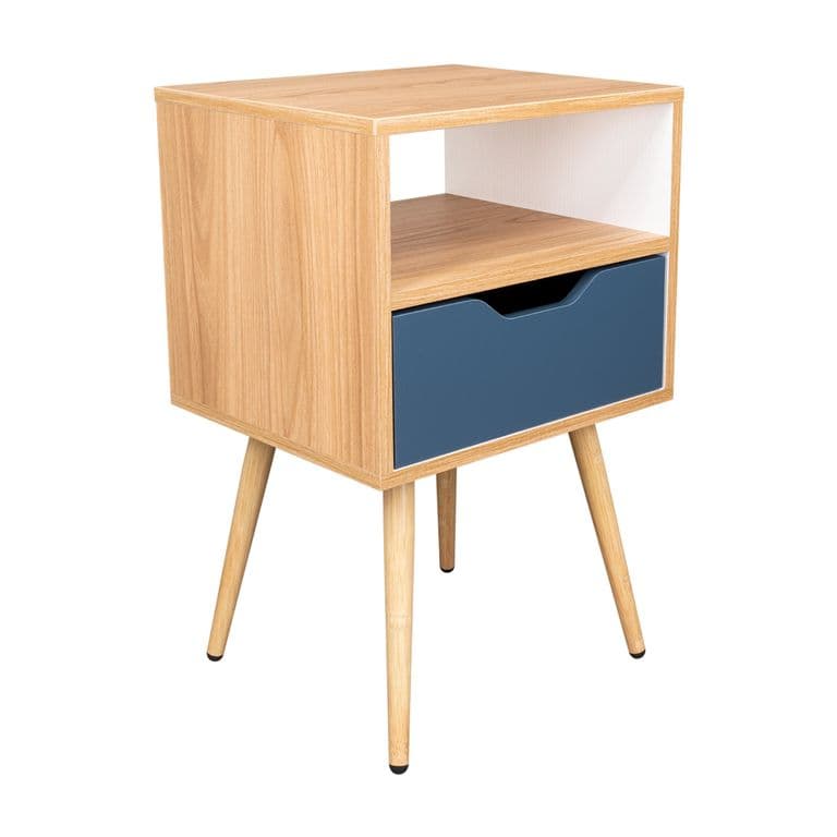Velador Melamina 1 Cajon 63x40x35 Cm Cafe Claro Y Azul
