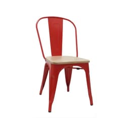Silla Tolix con asiento de madera Rojo
