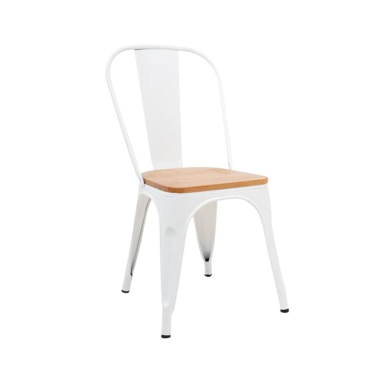 Silla Tolix con asiento de madera Blanco