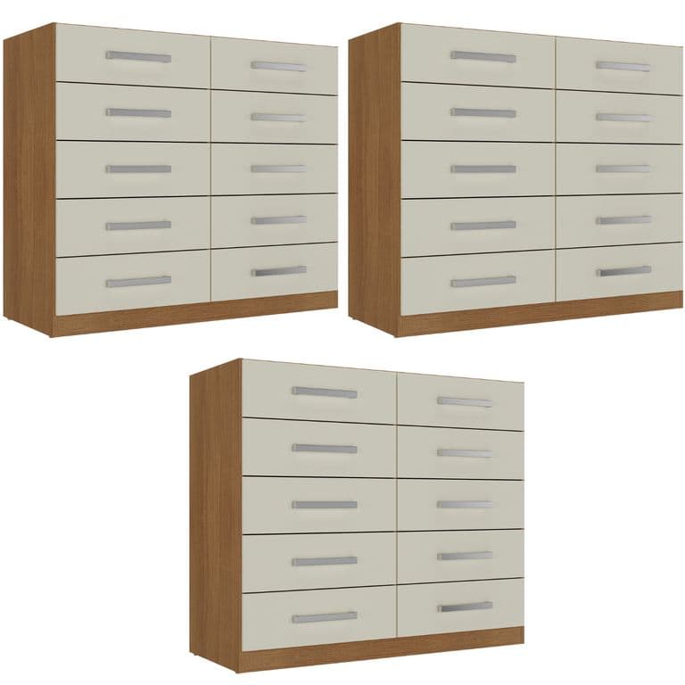 Combo 3 Comodas 10 Cajones 91x91x35cm Off White R10X3