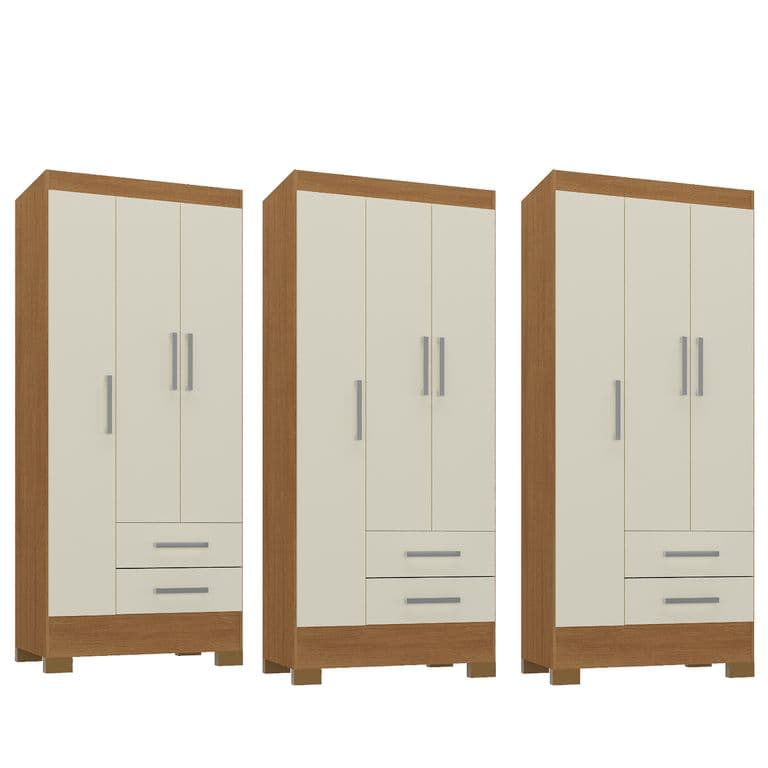 Combo 3 Closet 3 Puertas 2 Cajones 180x68x35 cm Off White R32X3