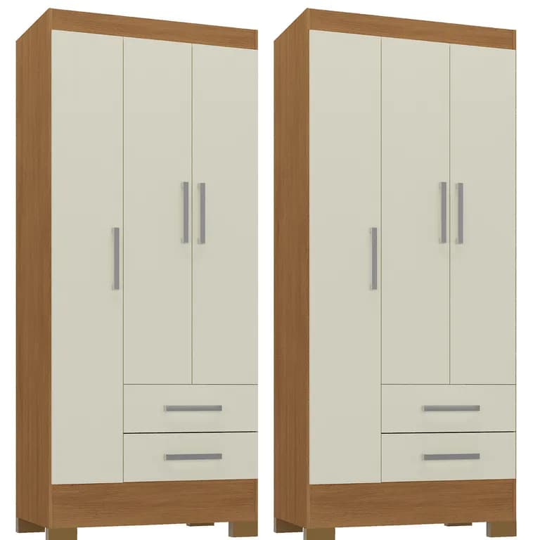 Combo 2 Closet 3 Puertas 2 Cajones 180x68x35 cm Off White R32X2