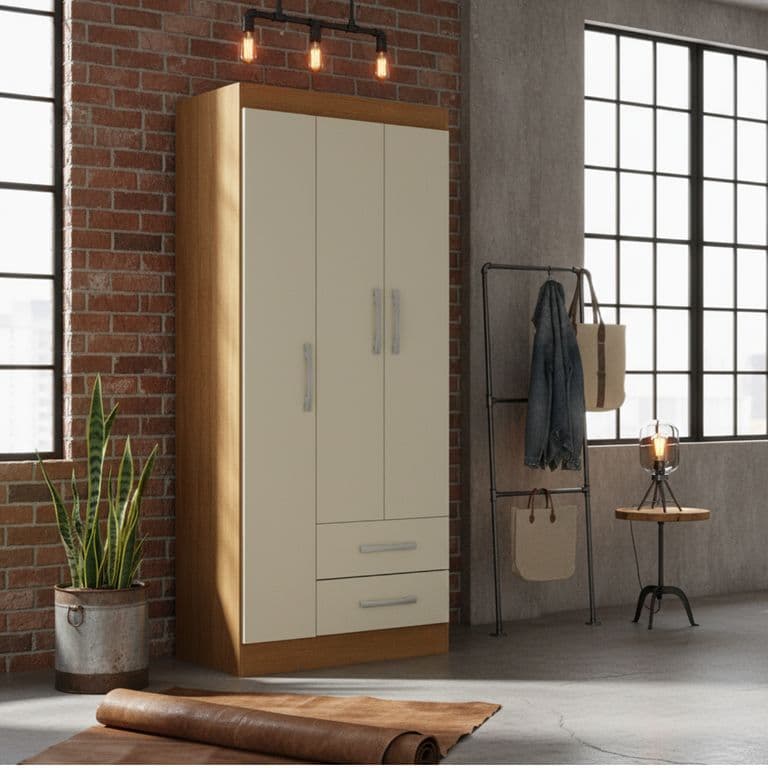 Closet 3 Puertas 2 Cajones 180x68x35 cm Off White R32