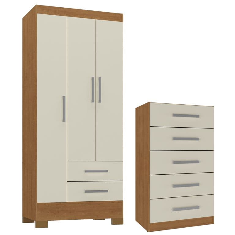 Combo Closet 3 Puertas + Comoda 5 Cajones Off White R3205